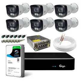 Kit Dvr 8 Canais 1080p Giga Gs0480 C/ 6 Camera Bullet Gs0513