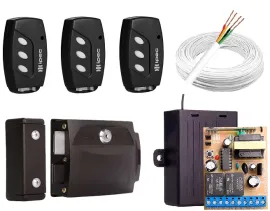 KIT FECHADURA ELETRICA IPEC + 3 CONTROLES + RECEPTOR INTERNA