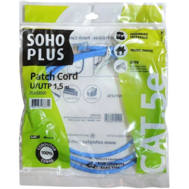 Cabo De Rede Patch Cord Cat5e 1,5m Azul Sohoplus