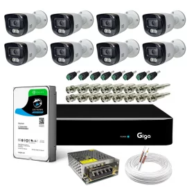 Kit Dvr 8 Canais 1080p Giga Gs0480 8 Cmeras Bullet Gs0513