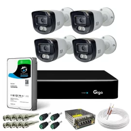 Kit Dvr 4 Canais 1080p Giga Gs0480 4 Cmeras Bullet Gs0513